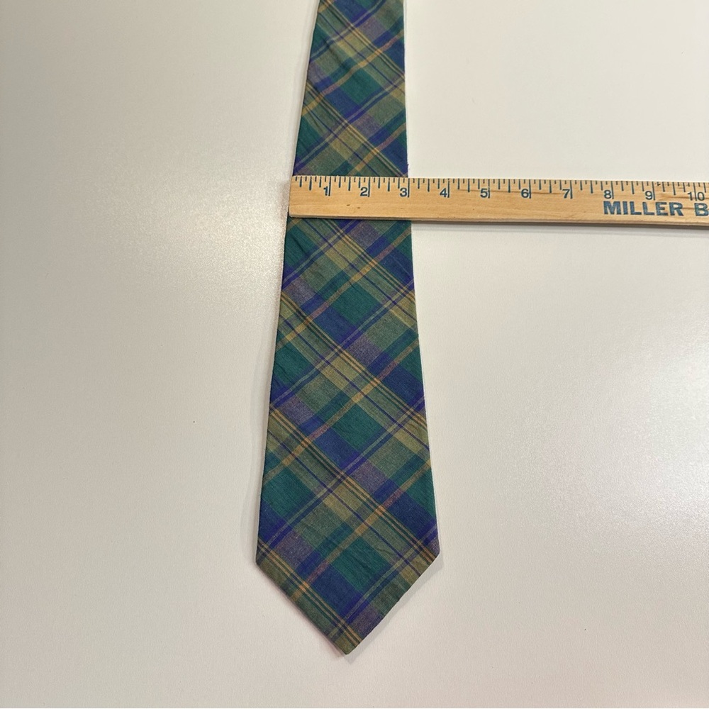 GAP Vintage Plaid Madras Tie in Green Blue and Yellow Fall Plaid Tie Preppy - Picture 10 of 10